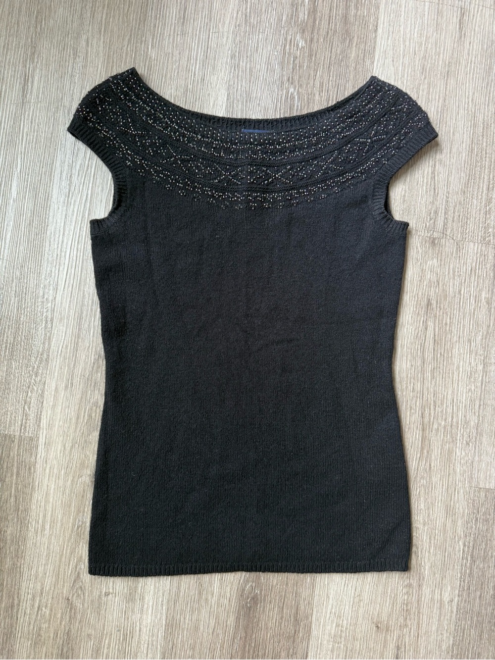 Rugby Ralph Lauren black beaded sweater top, size S.